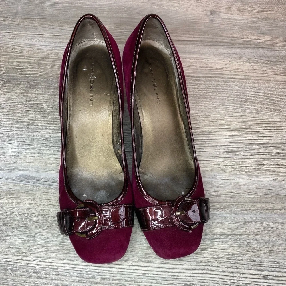 Woman’s Bandolino BDJasper suede chunky vintage look wood stacked heels size 8.5